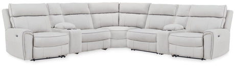 Social Pointe Pearl/Ash 7-Piece Reclining Sectional with Storage Consoles from Ashley Furniture - Luna Furniture