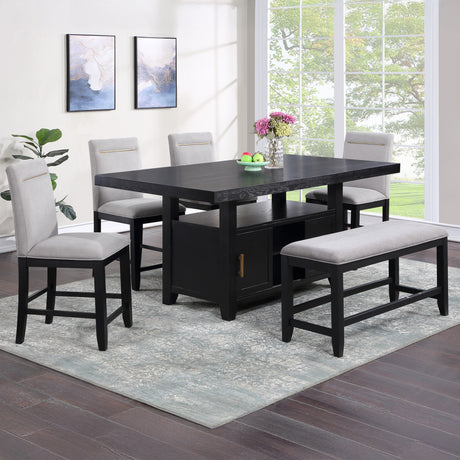 Yves Black 6-Piece Storage Counter Dining Set from Steve Silver - Luna Furniture