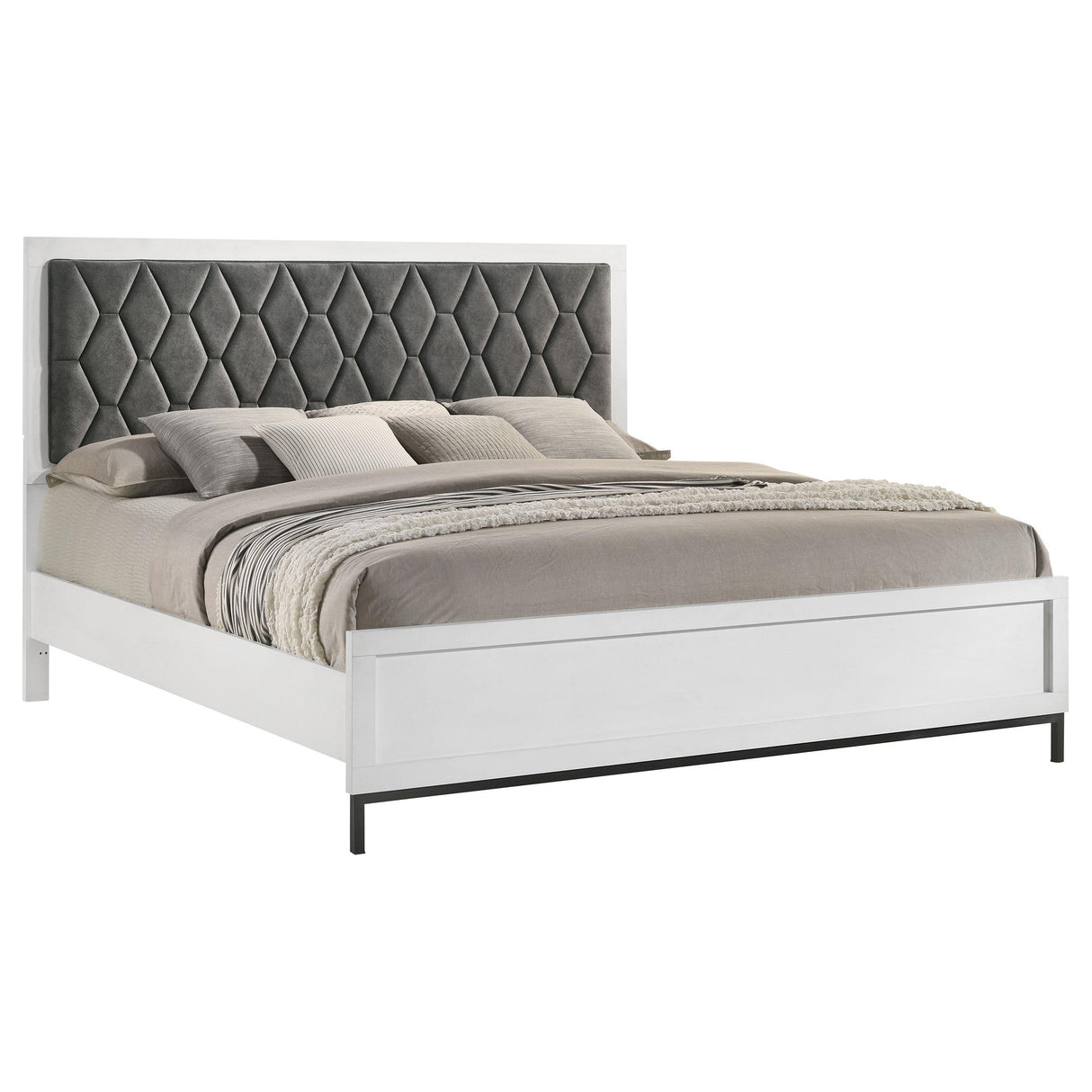 Sonora White Eastern King Upholstered Panel Bed from Coaster - Luna Furniture