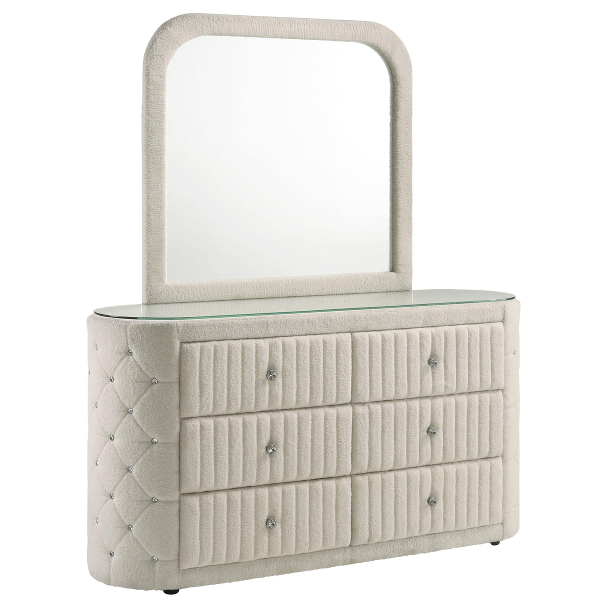 Sonya Ivory 6-Drawer Upholstered Bedroom Dresser with Mirror from Coaster - Luna Furniture