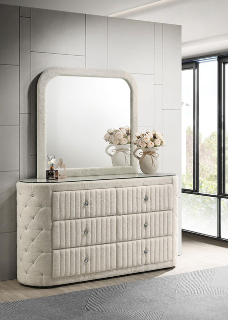 Sonya Ivory 6-Drawer Upholstered Bedroom Dresser with Mirror from Coaster - Luna Furniture