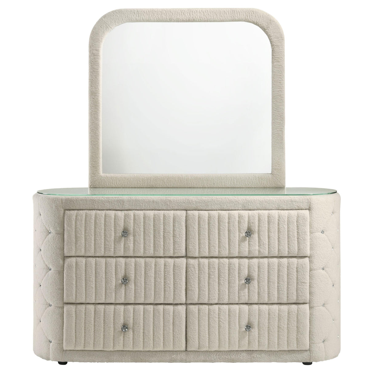 Sonya Ivory 6-Drawer Upholstered Bedroom Dresser with Mirror from Coaster - Luna Furniture