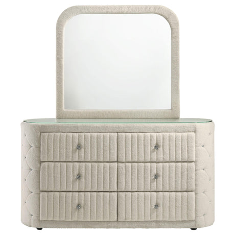 Sonya Ivory 6-Drawer Upholstered Bedroom Dresser with Mirror from Coaster - Luna Furniture