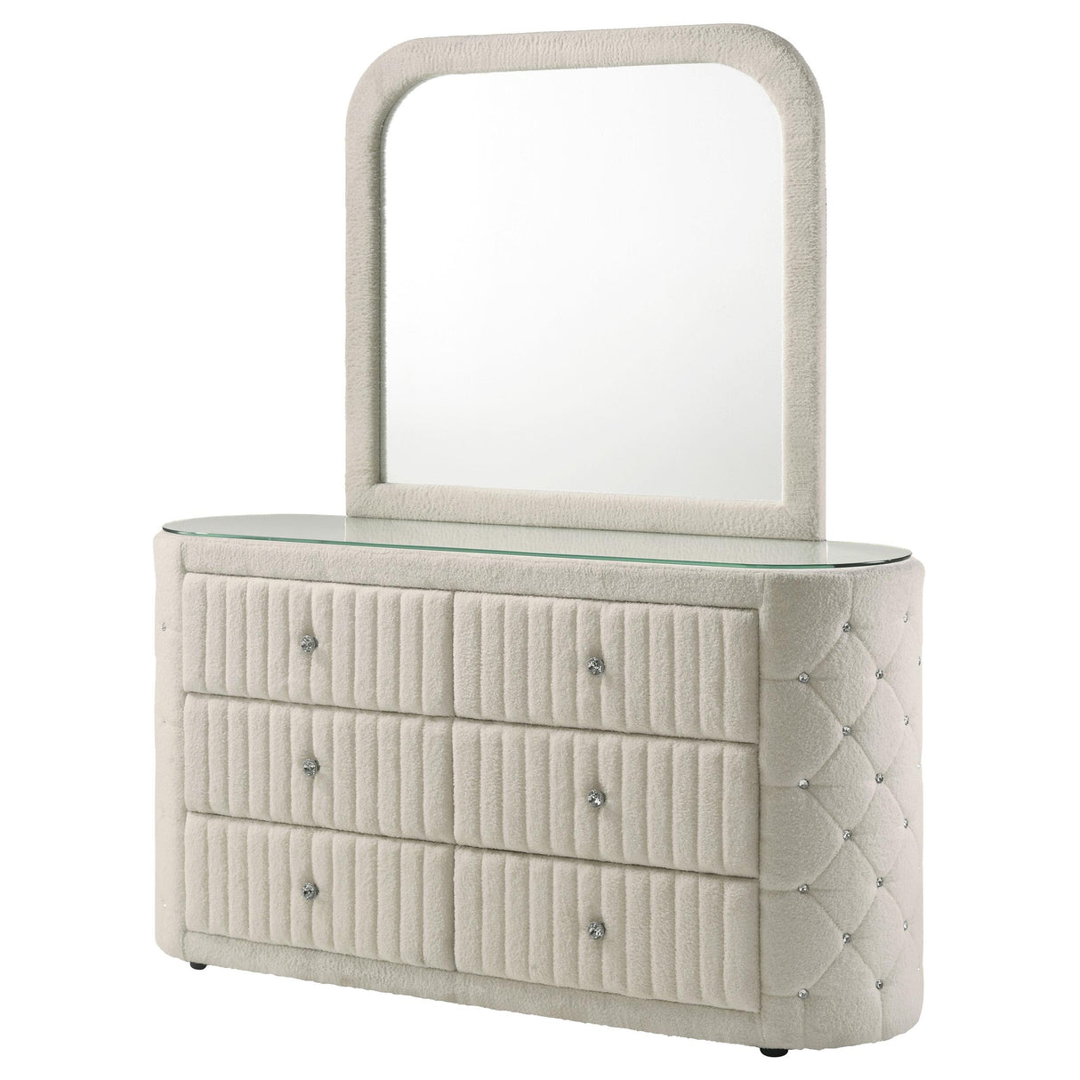 Sonya Ivory 6-Drawer Upholstered Bedroom Dresser with Mirror from Coaster - Luna Furniture