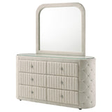 Sonya Ivory 6-Drawer Upholstered Bedroom Dresser with Mirror from Coaster - Luna Furniture