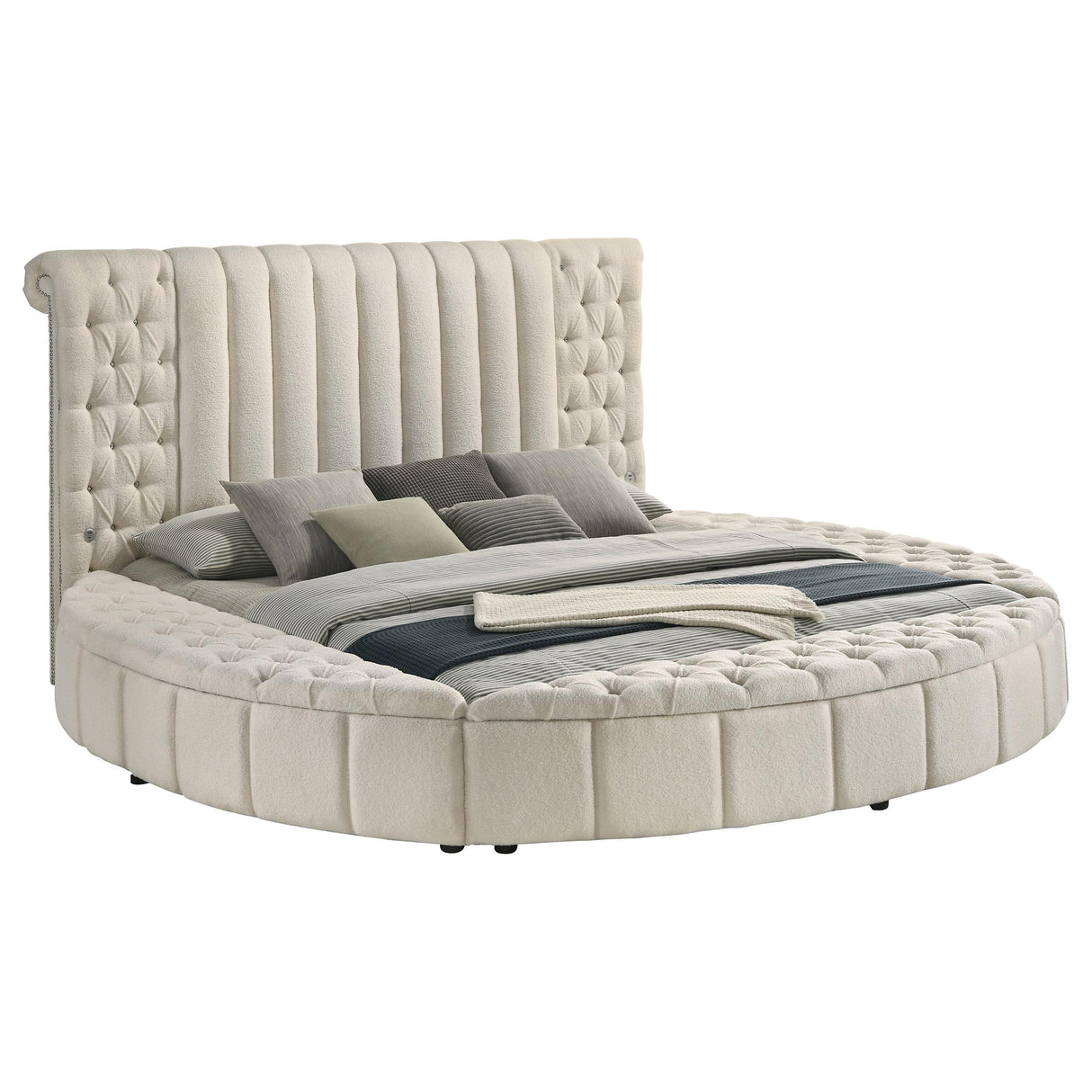 Sonya Ivory Upholstered Eastern King Round Storage Bed from Coaster - Luna Furniture