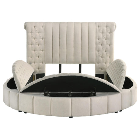 Sonya Ivory Upholstered Queen Round Storage Bed from Coaster - Luna Furniture