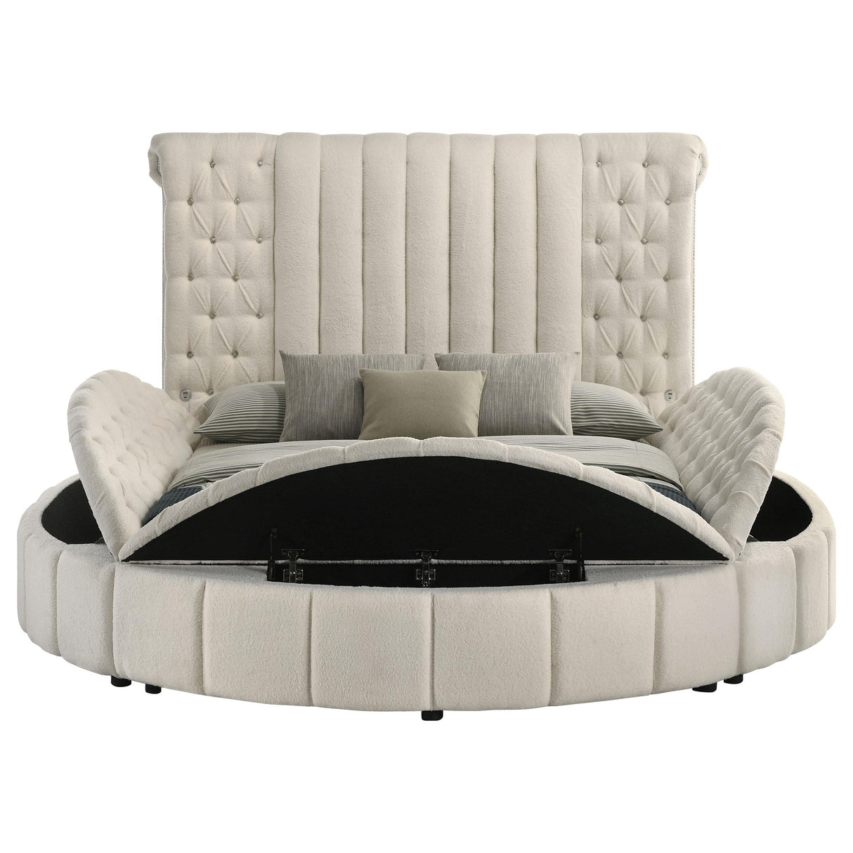 Sonya Ivory Upholstered Queen Round Storage Bed from Coaster - Luna Furniture