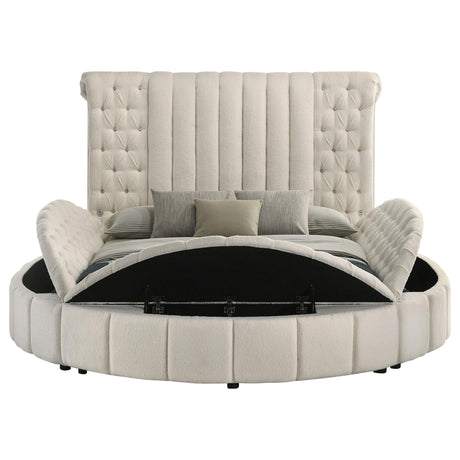 Sonya Ivory Upholstered Queen Round Storage Bed from Coaster - Luna Furniture