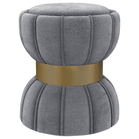 Sora Gray Upholstered Round Ottoman from Coaster - Luna Furniture