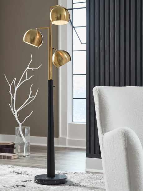 Sorcha Gold Finish/Black Floor Lamp from Ashley - Luna Furniture