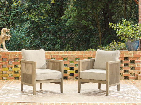 Spooners Cove Beige Outdoor Lounge Chair with Cushion (Set of 2) from Ashley - Luna Furniture