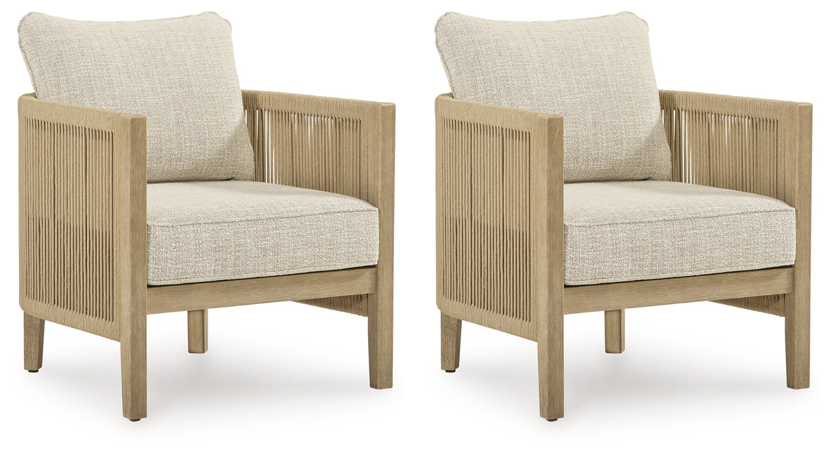 Spooners Cove Beige Outdoor Lounge Chair with Cushion (Set of 2) from Ashley - Luna Furniture
