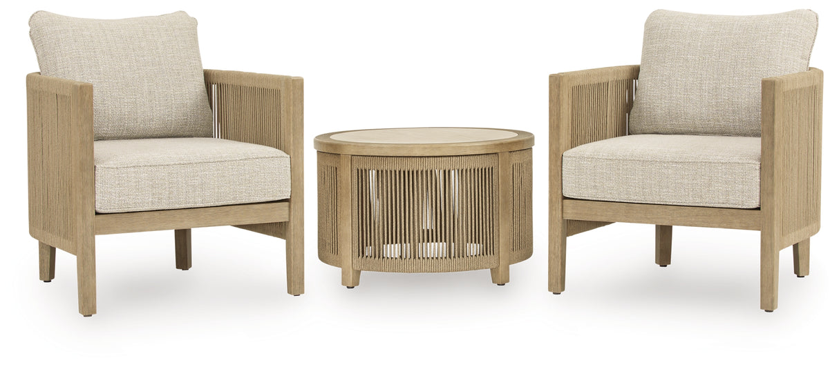 Spooners Cove Beige Outdoor Seating Set from Ashley - Luna Furniture