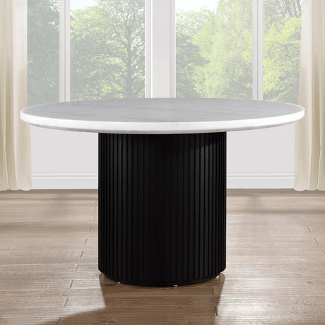 Colvin 5-Piece 52″ Round White Marble Dining Set, Black Finish from Steve Silver - Luna Furniture