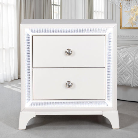 Cassie Illuminating Glam Nightstand, Shimmering Pearl Finish from Steve Silver - Luna Furniture