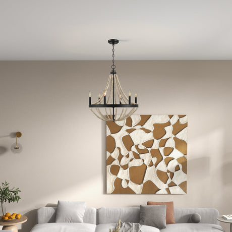 Starry Wood Chandelier Farmhouse Six Candle Light Wood Beaded Black Pendant Light for Dining Room from Ashcroft Furniture - Luna Furniture