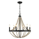 Starry Wood Chandelier Farmhouse Six Candle Light Wood Beaded Black Pendant Light for Dining Room from Ashcroft Furniture - Luna Furniture