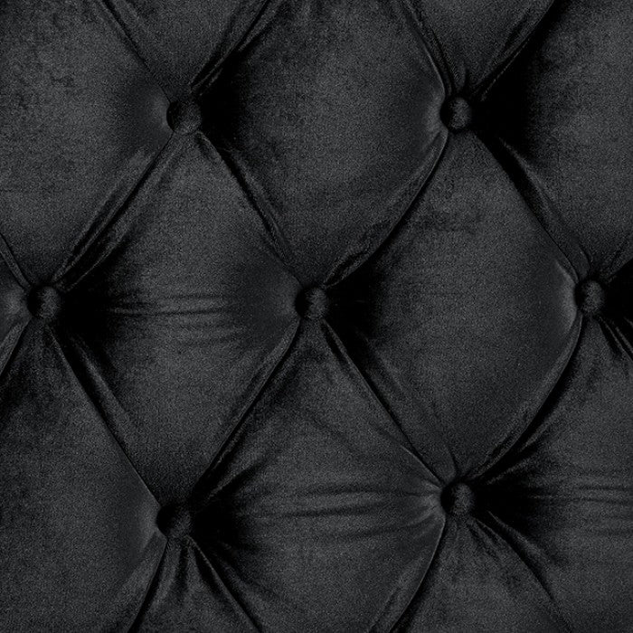 Stefania Black tufted upholstery detail, black diamond-button pattern, close-up