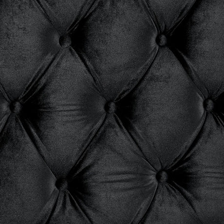 Stefania Black tufted upholstery detail, black diamond-button pattern, close-up