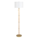 Stellar Wood Rattan Tube , Gold Brass Metal and White Linen Shade Floor Lamp from Midinmod - Luna Furniture