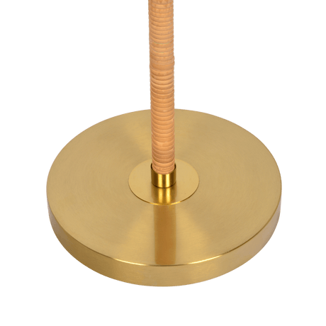 Stellar Wood Rattan Tube , Gold Brass Metal and White Linen Shade Floor Lamp from Midinmod - Luna Furniture