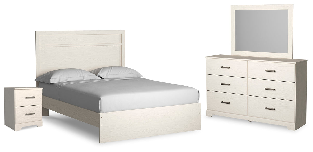 Stelsie Queen Panel Bed with Mirrored Dresser and Nightstand in White from Ashley Furniture - Luna Furniture