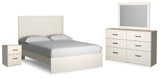 Stelsie Queen Panel Bed with Mirrored Dresser and Nightstand in White from Ashley Furniture - Luna Furniture