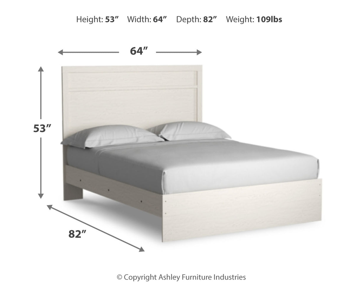 Stelsie Queen Panel Bed with Mirrored Dresser and Nightstand in White from Ashley Furniture - Luna Furniture