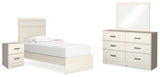 Stelsie Twin Panel Bed with Mirrored Dresser and 2 Nightstands in White from Ashley - Luna Furniture