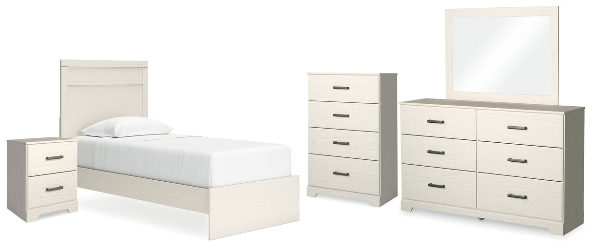 Stelsie Twin Panel Bed with Mirrored Dresser, Chest and Nightstand in White from Ashley - Luna Furniture