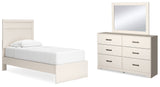 Stelsie Twin Panel Bed with Mirrored Dresser in White from Ashley - Luna Furniture