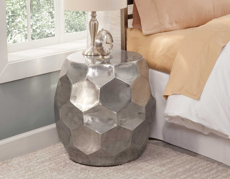 Stomp Round End Table, Nickel from Steve Silver - Luna Furniture