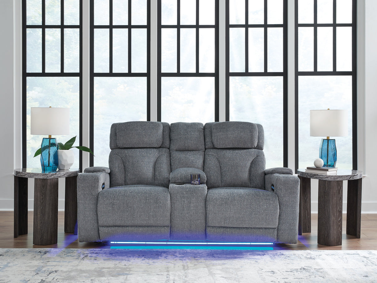 Studio Cave Steel Power Reclining Loveseat with Console from Ashley - Luna Furniture