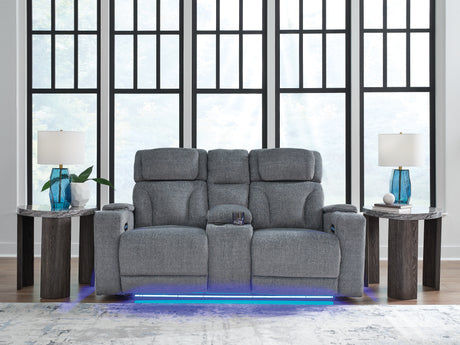 Studio Cave Steel Power Reclining Loveseat with Console from Ashley - Luna Furniture