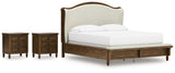 Sturlayne California King Upholstered Panel Bed with 2 Nightstands in Brown from Ashley - Luna Furniture