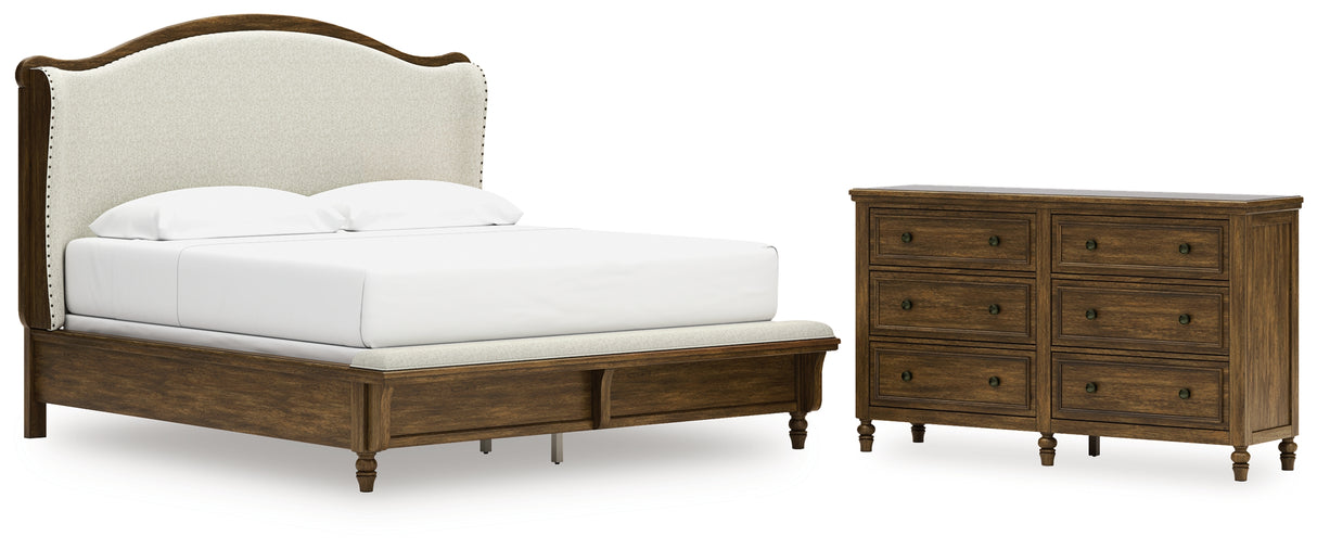 Sturlayne King Upholstered Panel Bed with Dresser in Brown from Ashley - Luna Furniture