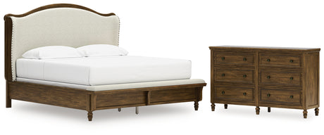 Sturlayne King Upholstered Panel Bed with Dresser in Brown from Ashley - Luna Furniture