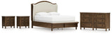 Sturlayne Queen Upholstered Panel Bed with Dresser and 2 Nightstands in Brown from Ashley - Luna Furniture