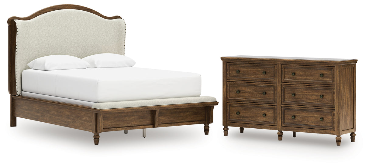 Sturlayne Queen Upholstered Panel Bed with Dresser in Brown from Ashley - Luna Furniture