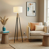 Sway Brassed Gold Floor Lamp with On/Off Switch Triple Legs White Fabric Shade from Ashcroft Furniture - Luna Furniture