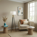 Sway Brassed Gold Floor Lamp with On/Off Switch Triple Legs White Fabric Shade from Ashcroft Furniture - Luna Furniture