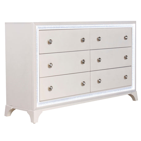 Cassie Illuminating Glam 58″ Dresser, Shimmering Pearl Finish from Steve Silver - Luna Furniture