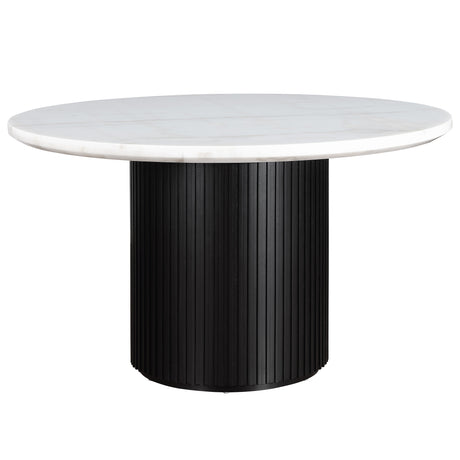 Colvin 52″ Round White Marble Dining Table, Black Finish from Steve Silver - Luna Furniture