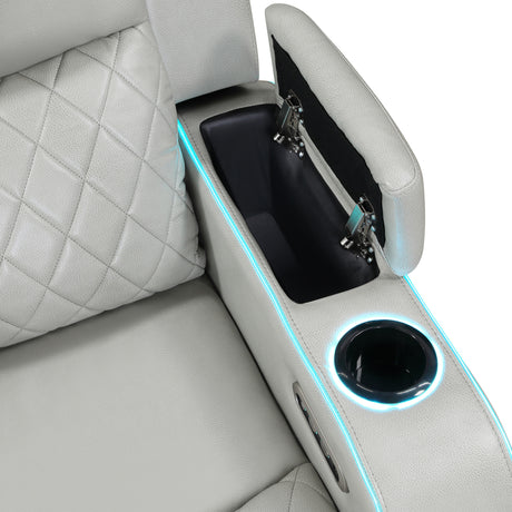 Luna Home Cinema Power Reclining Sofa, Ice Vegan Leather from Steve Silver - Luna Furniture