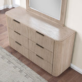 Henry 65″ 6-Drawer Reeded Dresser and Mirror, Tan Finish from Steve Silver - Luna Furniture