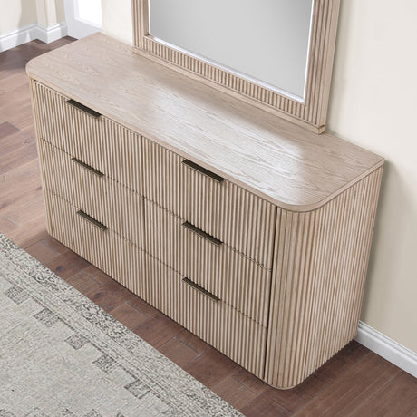 Henry Tan 65" 6-Drawer Reeded Dresser and Mirror from Steve Silver - Luna Furniture