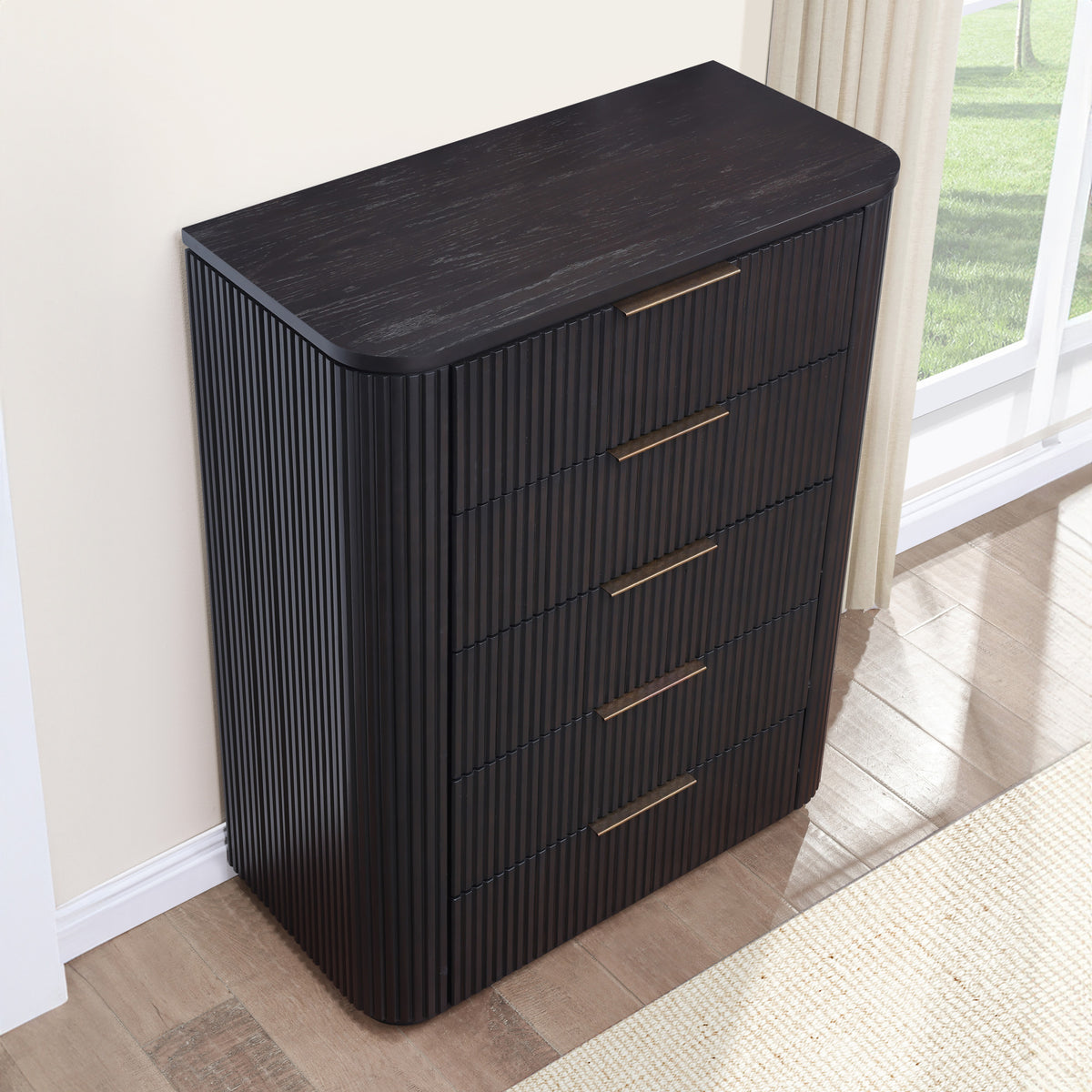 Henry 5-Drawer Reeded Chest, Espresso Finish from Steve Silver - Luna Furniture