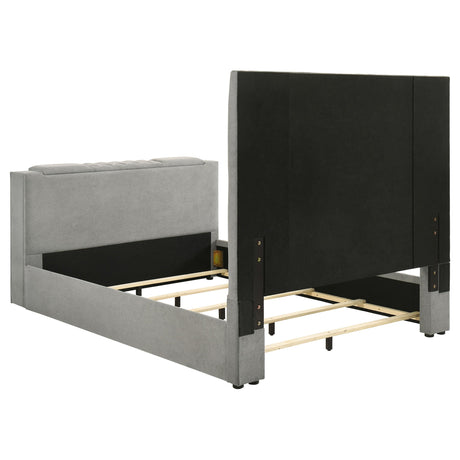 Tara Gray 61-inch Upholstered Queen Panel TV Bed from Coaster - Luna Furniture