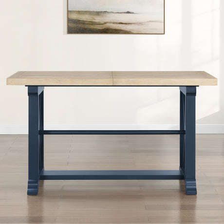 Darcy 64-82″Counter Table with 18-inch leaf, Midnight Blue and Natural Finish from Steve Silver - Luna Furniture